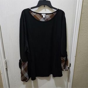 Avenue plaid trimmed‎ tied bell sleeve shirt size 30 32 5X new